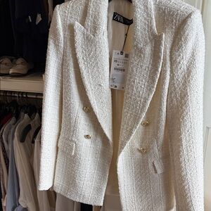 Zara Women's Cream Textured Blazer